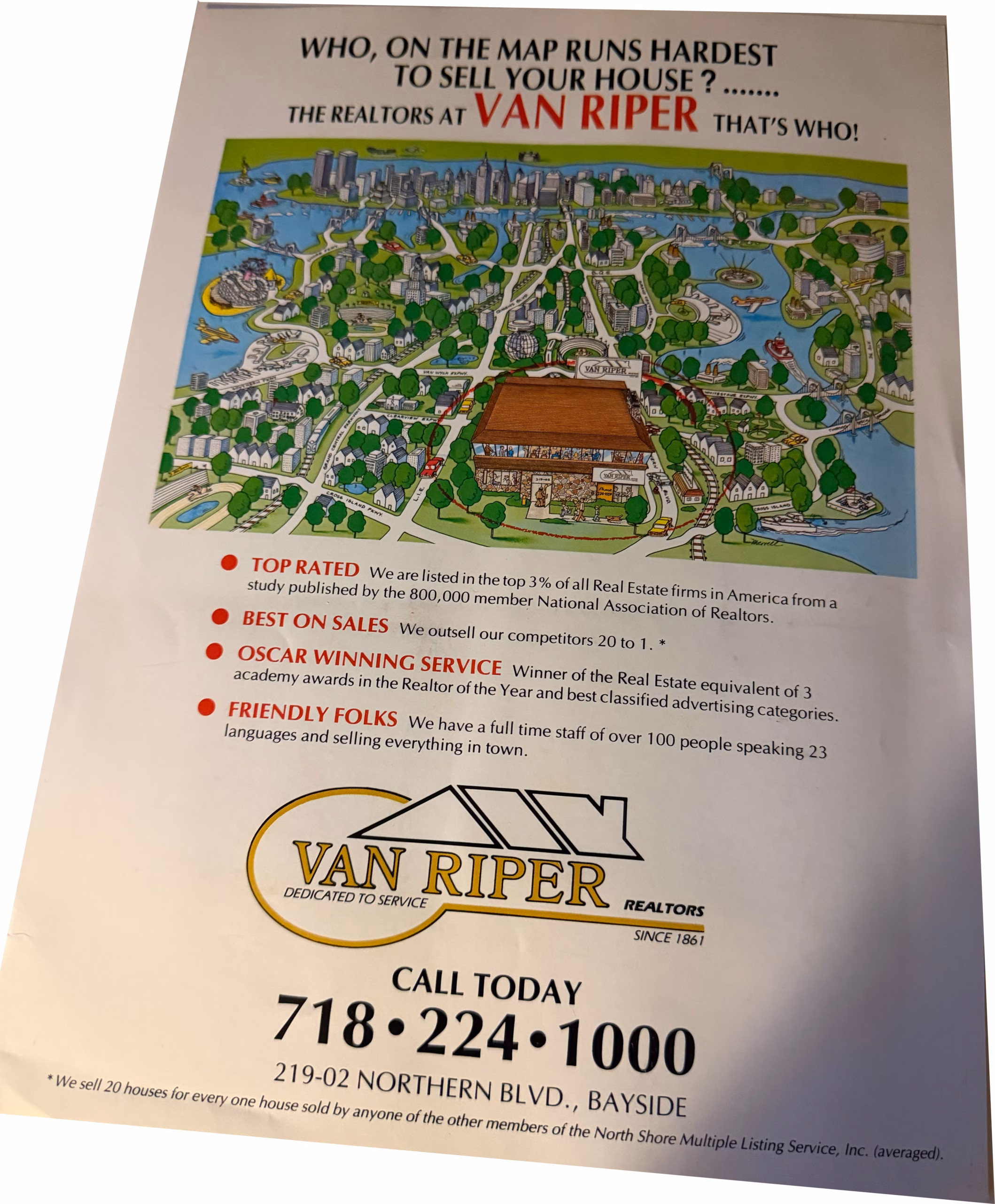 A colorful cartoon map produced for Van Riper Realtors — an example of the sponsor-supported illustrated maps that were a hallmark of Beck's Columbia Marketing work